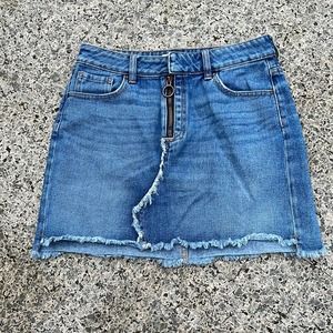 PACSun denim Skirt 25 XS raw hem front zip mini 90s